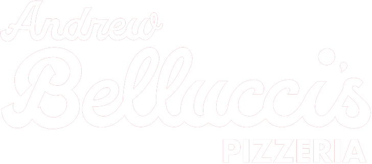 Andrew Belluccis pizzeria logo white